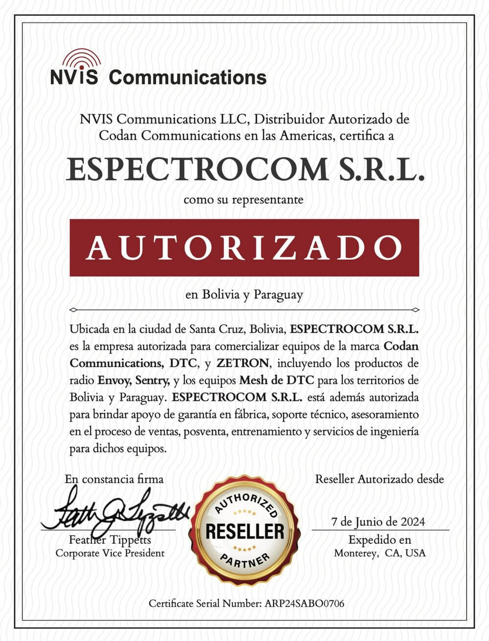 Representante Oficial en Bolivia y Paraguay - NVIS Communications